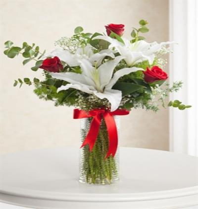  Tekirdağ Çiçek Siparişi Silindir Vazoda Güller ve Lilyumlar