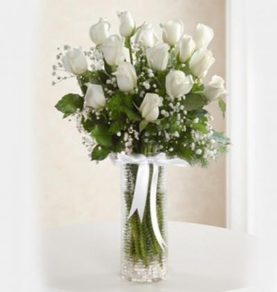  Tekirdağ Çiçek 15'li Vazo içinde Beyaz Güller