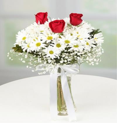 Tekirdağ Çiçekçi Vazoda Papatya ve Güller