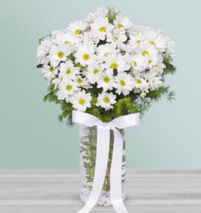  Tekirdağ Çiçek Silindir Vazoda Beyaz Papatyalar