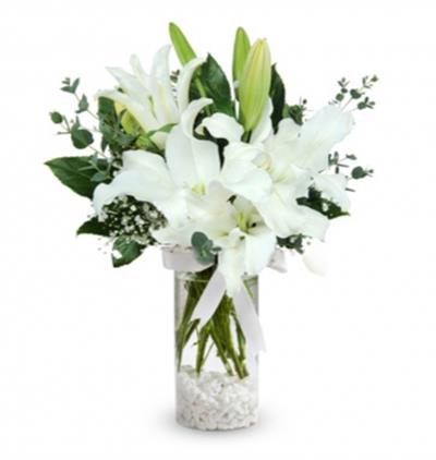  Tekirdağ Çiçek Siparişi Silindir Vazoda Beyaz lilyumlar