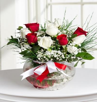  Tekirdağ Çiçek Gönder Akvaryumda Kırmızı ve Beyaz Güller