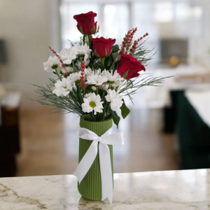 Tekirdağ Süleymanpaşa Çiçekçi - YEŞİL POLİMER VAZODA 3 GÜL VE BEYAZ PAPATYALAR